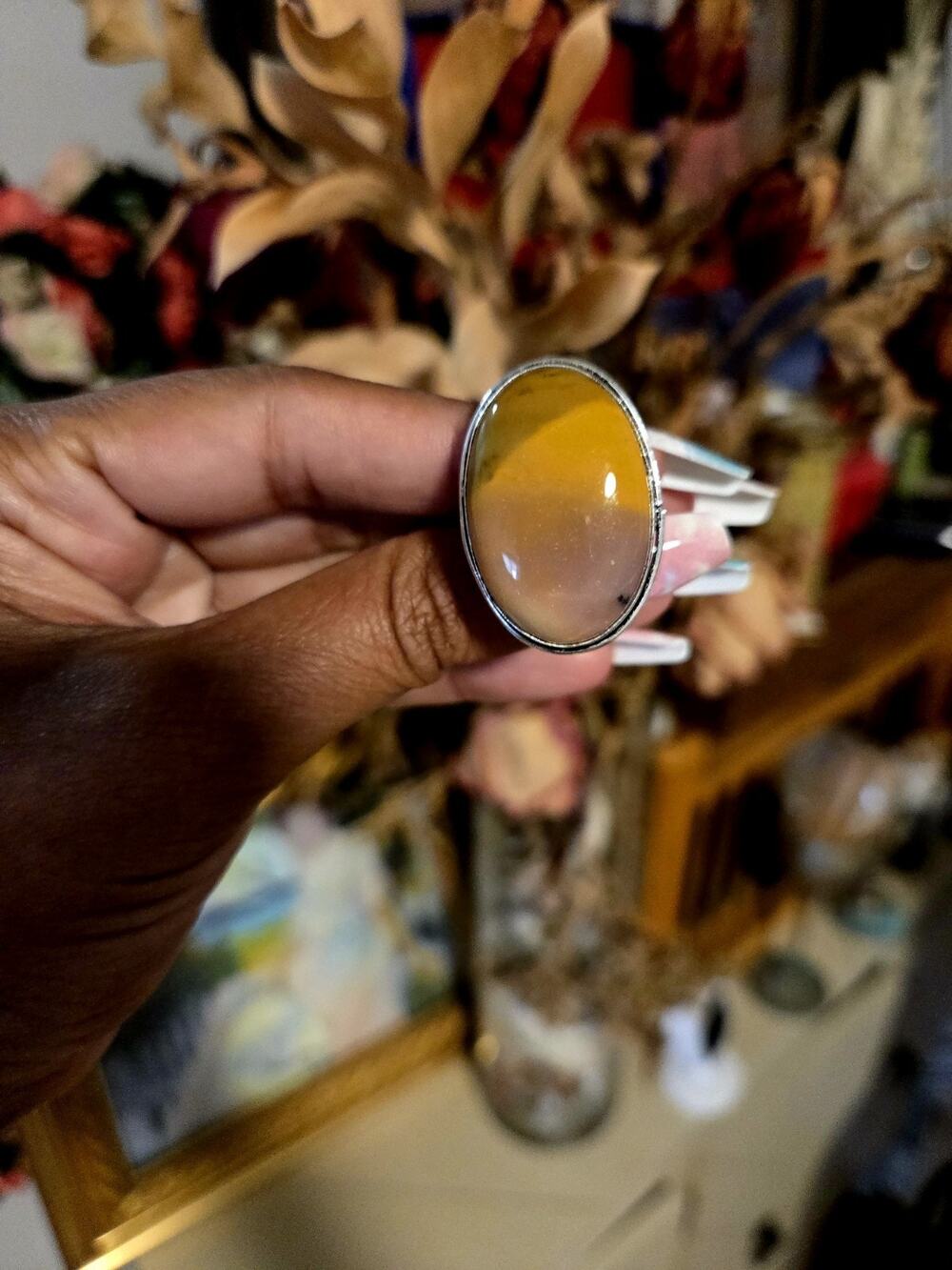 Nwob Cocktail Mustard Yellow Large Statement Handmade In India Sz 6